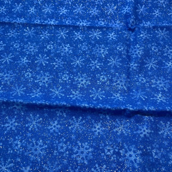 Blue Snowflake Fabric Remnant Patty Reed Design Christmas Silver Glitter Shimmer - Picture 1 of 6